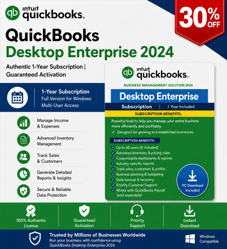 QuickBooks Desktop Enterprise 2024 – Authentic 1-Year Subscription | Guaranteed Activation